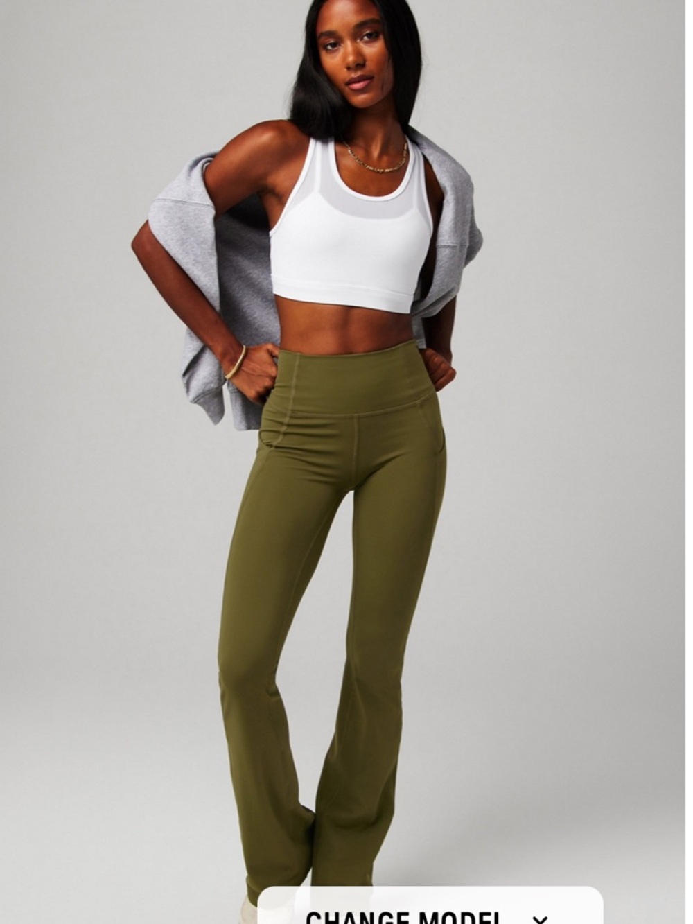 Fabletics Utility Green Oasis PureLuxe High-Waisted Pocketed Kick Flare - Picture 5 of 10